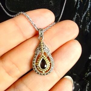 Judith Jack Two Toned Vintage Teardrop Pendant Necklace!